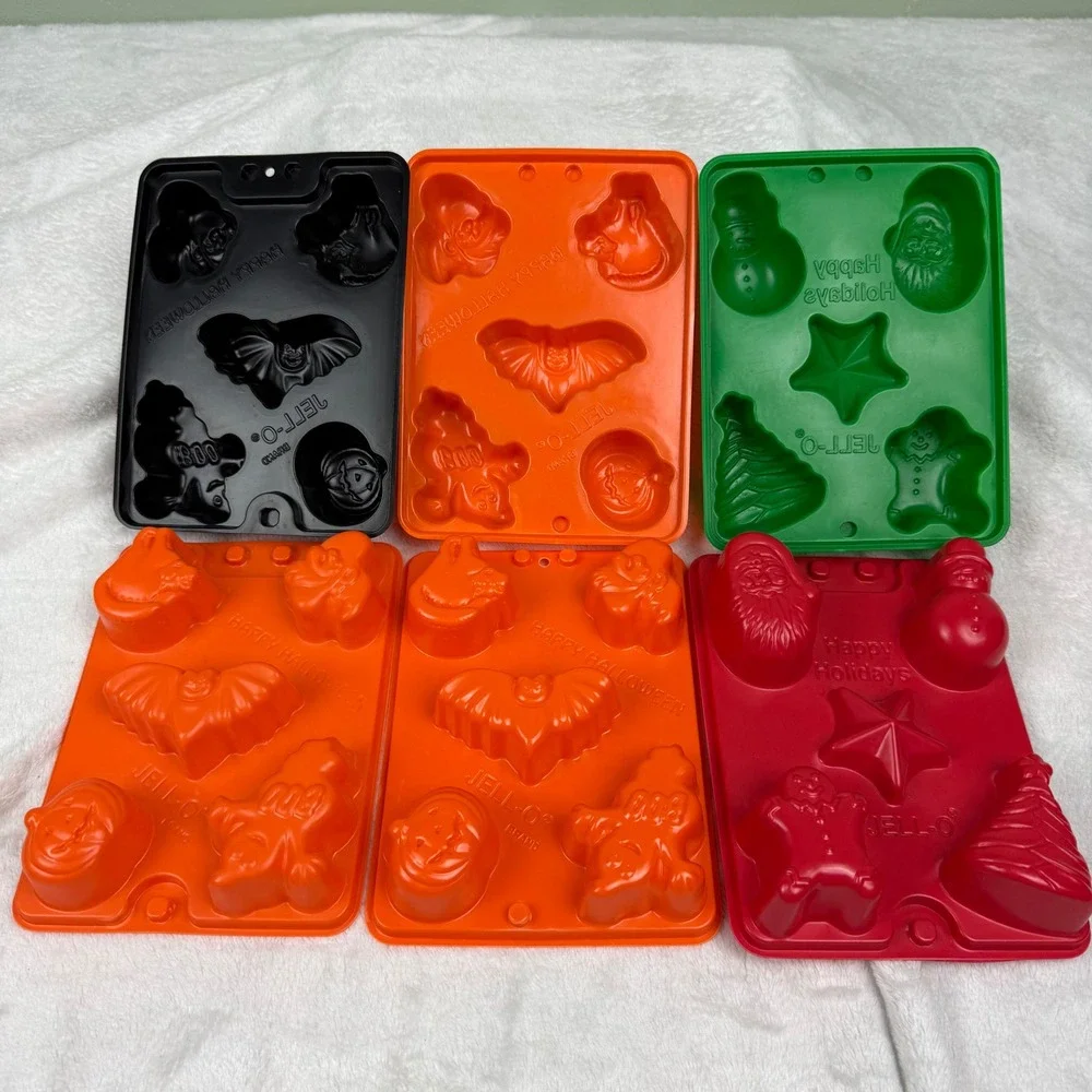 Vintage Jell-O Gelatin Molds Set of 6 Halloween Holiday Christmas Plastic Trays